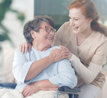 Medical image caregiver with happy patient